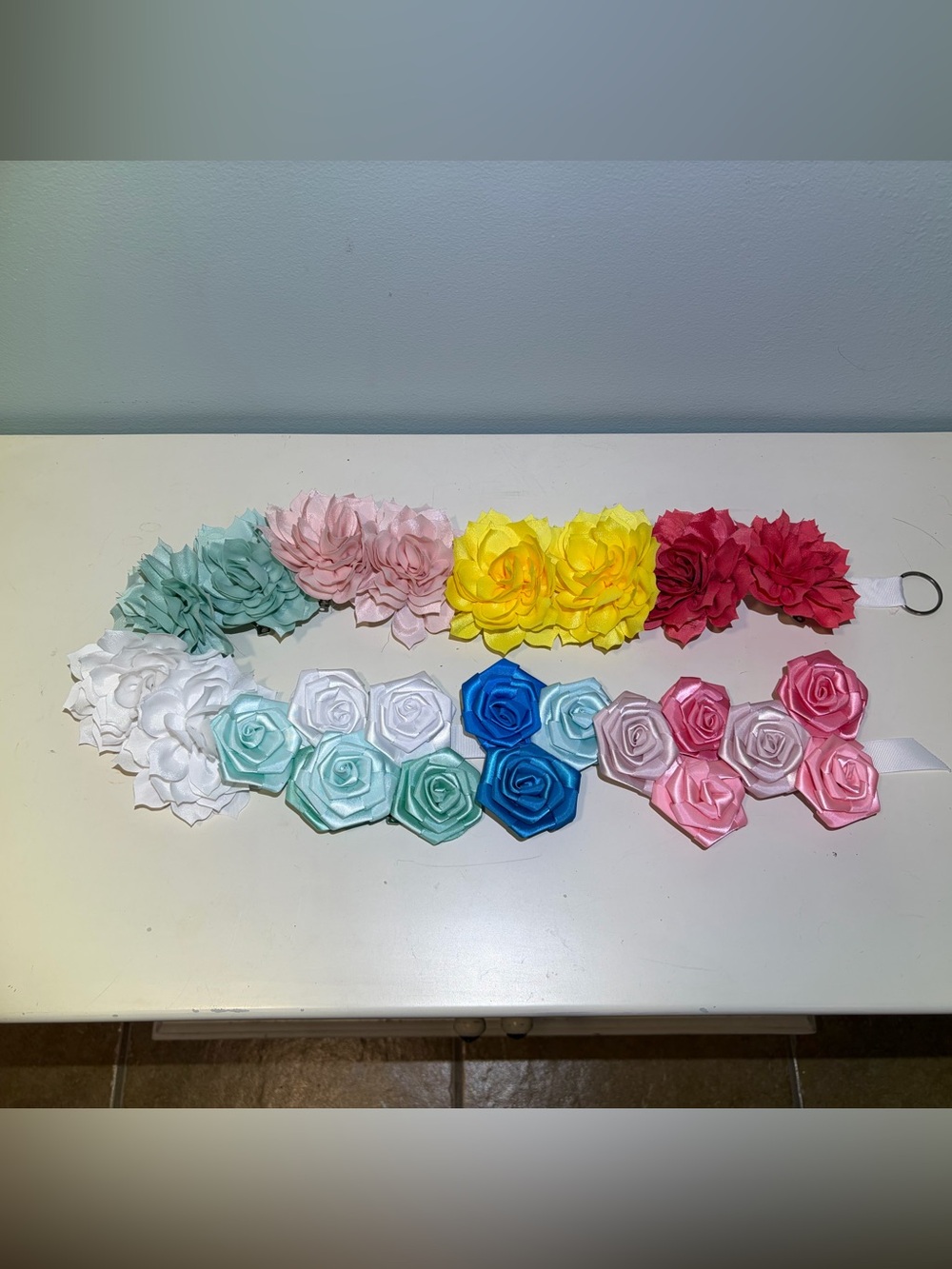 Set of 15 Multicolor Floral Hair Or Shoe Clips or Clip On Spaghetti Straps. OS